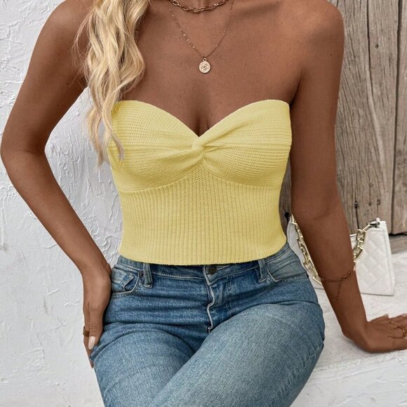 Yellow Casual Women's Sexy Cute Fitted Backless tube top - Picture 2 of 8